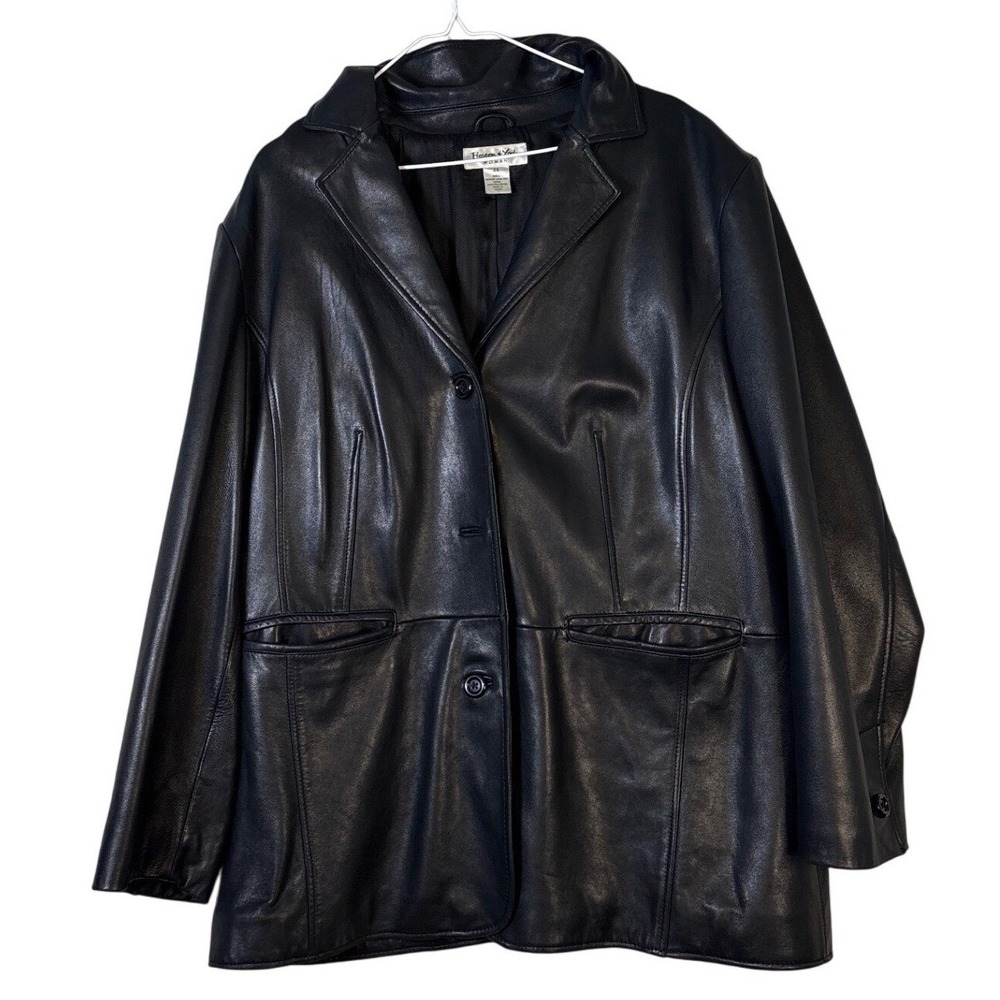 Preston & York Woman Black Genuine Lambskin Leather Blazer Jacket Plus Size 2X